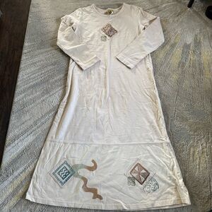 Blue Cactus maxi dress long sleeve Creme Southwest Native cotton dress small